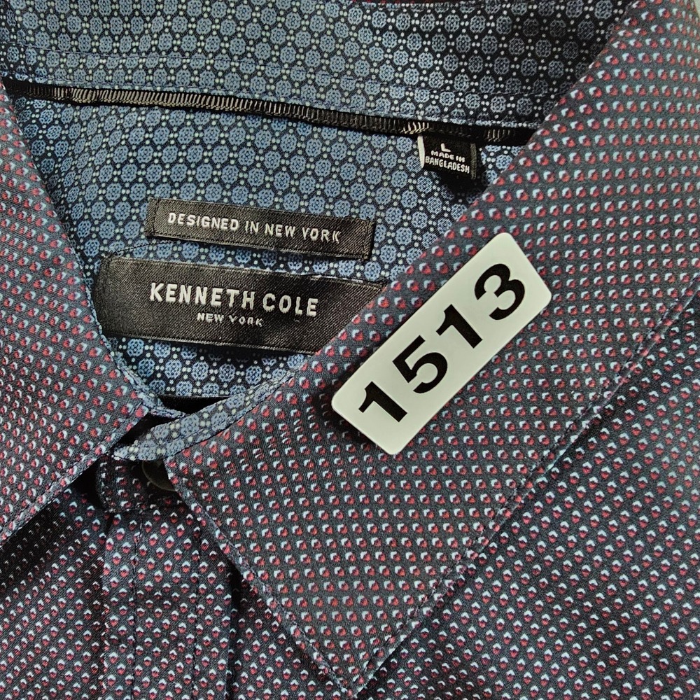 Kenneth Cole New York Long Sleeve Dress Shirt Men's L Burgundy Geometric Print - Picture 11 of 11